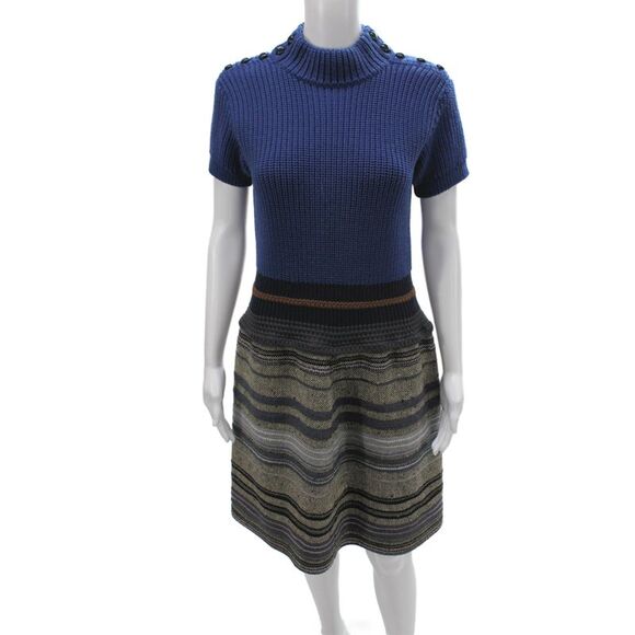 Louis Vuitton Dresses & Skirts - Louis Vuitton Women Blue Sweater Dress Wool Colorblock Mock Neck Size L